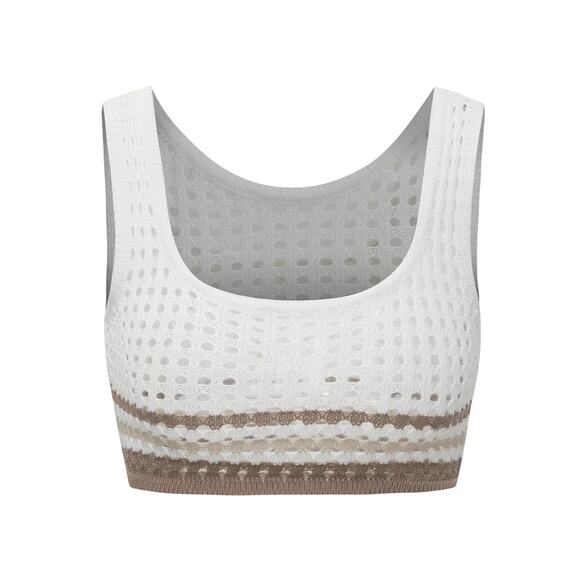 Micas Women's XL Stripe Openwork Knit Crop Tank Top Slit Midi Skirt Summer Set - Picture 2 of 7